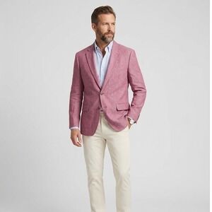 Stafford Signature Mens 52 Reg Pink Linen Cotton Sport Coat Classic Fit Blazer